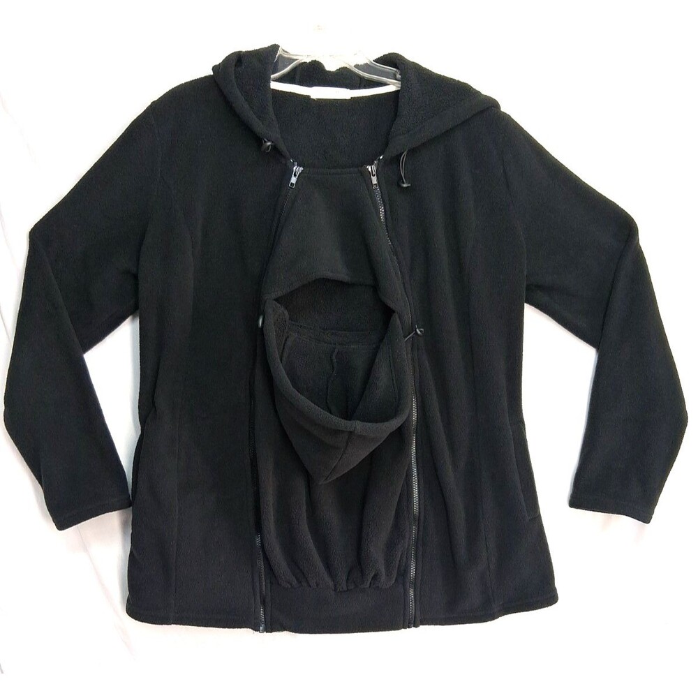 Smallshow Women Medium Black Zip Jacket 2n1 Baby & Mother Coat Walk Fall Winter
